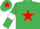 Silk - Emerald green, red star, red armlets on white sleeves,  emerald green cap red star