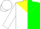 Silk - White and kelly green halves, yellow yoke, yellow bars on white sleeves, yellow