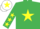 Silk - EMERALD GREEN, yellow star, yellow stars on sleeves, white cap, yellow star