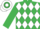 Silk - EMERALD GREEN & WHITE DIAMONDS, emerald green sleeves, white & emerald green hooped cap