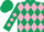 Silk - dark green, pink diamonds