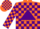 Silk - Orange, orange 'Guess ?' on purple triangle, purple blocks on