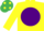 Silk - YELLOW, purple disc, emerald green cap, yellow spots