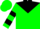 Silk - Fluorescent green, black yoke, black bars on sleeves, fluorescen