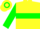 Silk - Yellow and white halves,green hoop,yellow and green hoop on sleeves,yellow,green and white c
