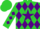 Silk - Lime green, purple star with 'MB', purple diamonds on li