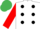 Silk - White, Black spots, Red sleeves, Emerald Green cap