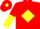Silk - red, yellow diamond, halved sleeves, red cap, yellow diamond