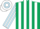 Silk - Dark Green and White stripes, Light Blue and White striped sleeves, hooped cap