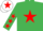 Silk - EMERALD GREEN, red star, red stars on sleeves, white cap, red star