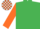 Silk - EMERALD GREEN, orange sleeves, white & orange check cap