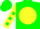 Silk - Green, Yellow disc, Green 'R' Yellow Sleeves, Green spots, Gre