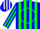 Silk - Blue, white 'MB' in green circle, green stripes on s