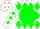 Silk - White,gold emblem in green disc,orange and green diamonds