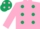 Silk - PINK, dark green spots, pink sleeves, dark green cap, pink spots