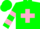 Silk - Hunter Green, Pink Cross, Two Pink Hoops on Sleeves, Green Cap, Pi