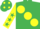 Silk - Emerald Green, large Yellow spots, Yellow sleeves, Emerald Green stars, Emerald Green cap, Yellow spots