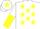 Silk - White, Yellow stars, Halved sleeves, White cap, Yellow star