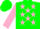 Silk - Green, Pink Stars and on Sleeves, Green Cap