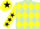 Silk - LIGHT GREEN & YELLOW DIAMONDS, yellow sleeves, black stars, yellow cap, black star