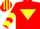 Silk - RED, yellow inverted triangle, yellow chevrons on sleeves, striped cap