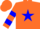 Silk - Orange, Red 'R' on Blue Star, Blue Hoops on Sleeves, Orange Cap