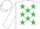 Silk - White, Emerald Green Stars, White Sleeves, Green and White Cap