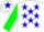Silk - White, Blue Stars, Green Sleeves, White Cap, Blue Star, Green Visor