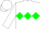 Silk - White, green diamond hoop on front, emblem on back, matchin