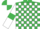 Silk - Emerald green and white check, white sleeves, emerald green armlets, emerald green and white quartered cap
