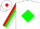 Silk - White, Red 'WD' on Green Diamond, Red and Green Diamond Stripe on Sleeves