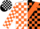 Silk - White and Black Diagonal Halves, Orange Sash, Orange Blocks o