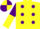 Silk - YELLOW, purple spots, purple & yellow halved sleeves, yellow & purple quartered cap