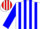 Silk - WHITE, Red Circled Blue 'B', Red and Blue Stripes on Sleeves