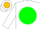 Silk - White,gold emblem in green disc,orange and green di