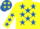 Silk - Yellow, royal blue triangles, royal blue stars on yel