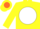 Silk - Yellow, orange and black 'PR' on white disc, yellow