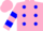Silk - Pink, pink stars on blue spots, blue bars on sleeves, pink