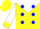 Silk - YELLOW, white yoke, blue 'CT', blue spots & yellow cuffs on white sleeves