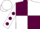 Silk - Maroon and white (quartered), white sleeves, maroon spots, white cap