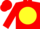 Silk - Red, red 'HT' in red house on yellow disc, red c