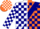 Silk - White and Orange Halves, Navy Blue Sash, Navy Blue Blocks on White and Orange
