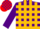 Silk - Purple, red blocks on gold stripes, gold blocks on purple sleeves