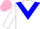 Silk - White body, blue chevron, white arms, pink cap