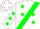 Silk - WHITE, pink and green sash, pink and green spots, pink and green