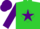 Silk - Lime green, purple star, green m b, purple diamond sleeves, lime green and purple cap