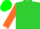 Silk - Lime green, orange circled 'a', orange sleeves, green cap
