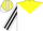 Silk - White, yellow yoke, yellow and black 'sr', yellow sleeves, black stripes