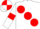 Silk - White body, red large spots, white arms, red armlets, white cap, red quartered