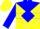 Silk - Yellow, blue diamond yoke, blue hoop on sleeves, yellow cap